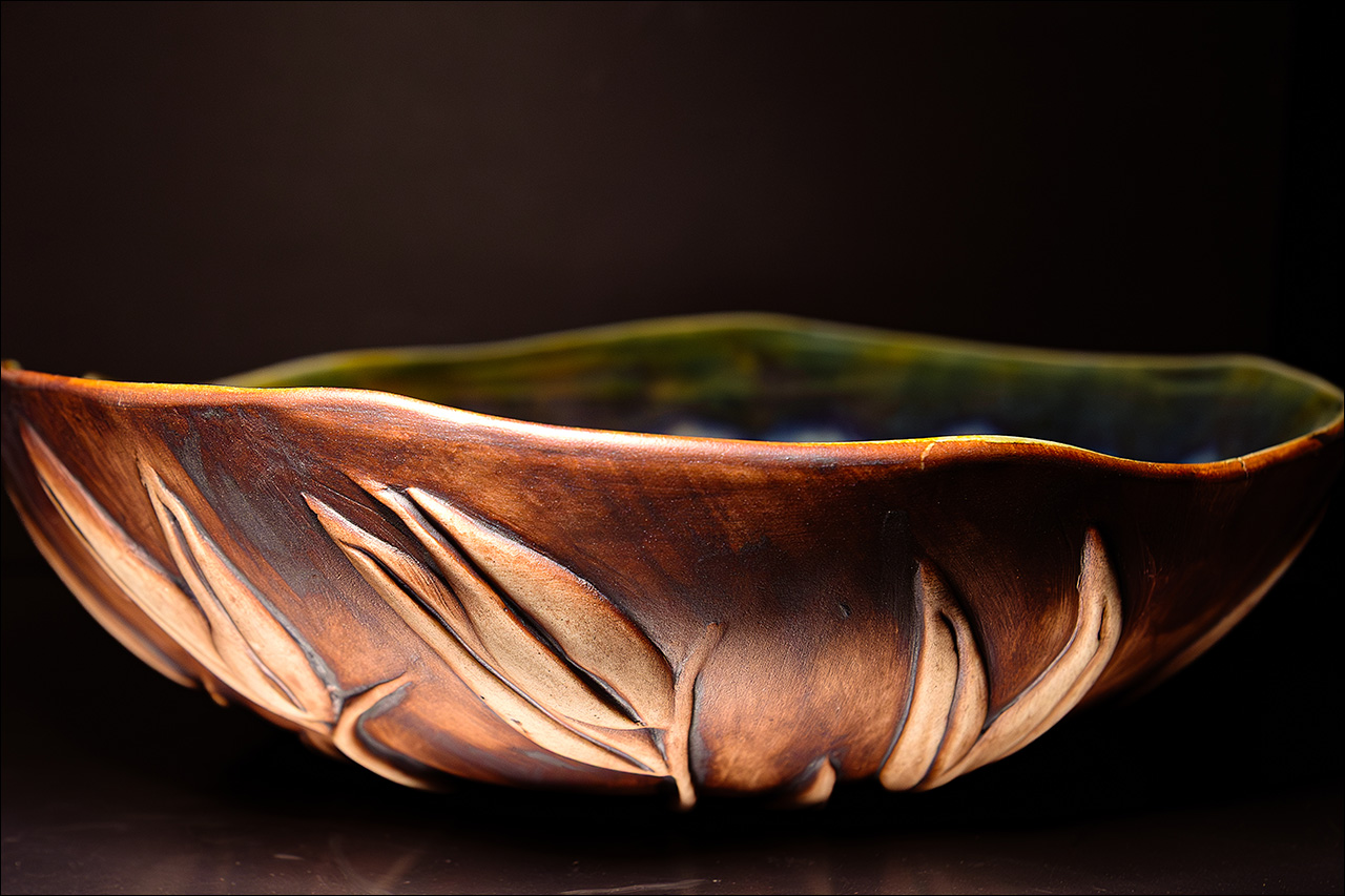 Image of a hand-built nature-inspired decorative porcelain bowl made by Leona Darnell.